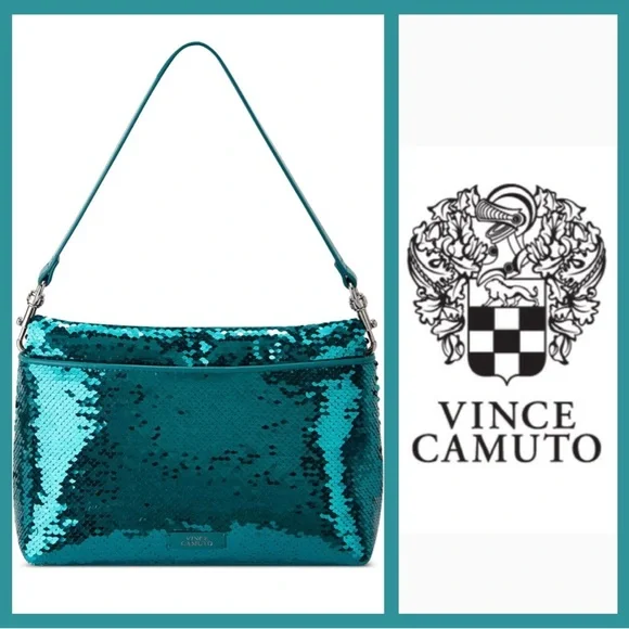 Vince Camuto sequin shoulder bag- Livy-Quetzal Teal NWT $158 Emerald Blue-Green - Picture 9 of 14